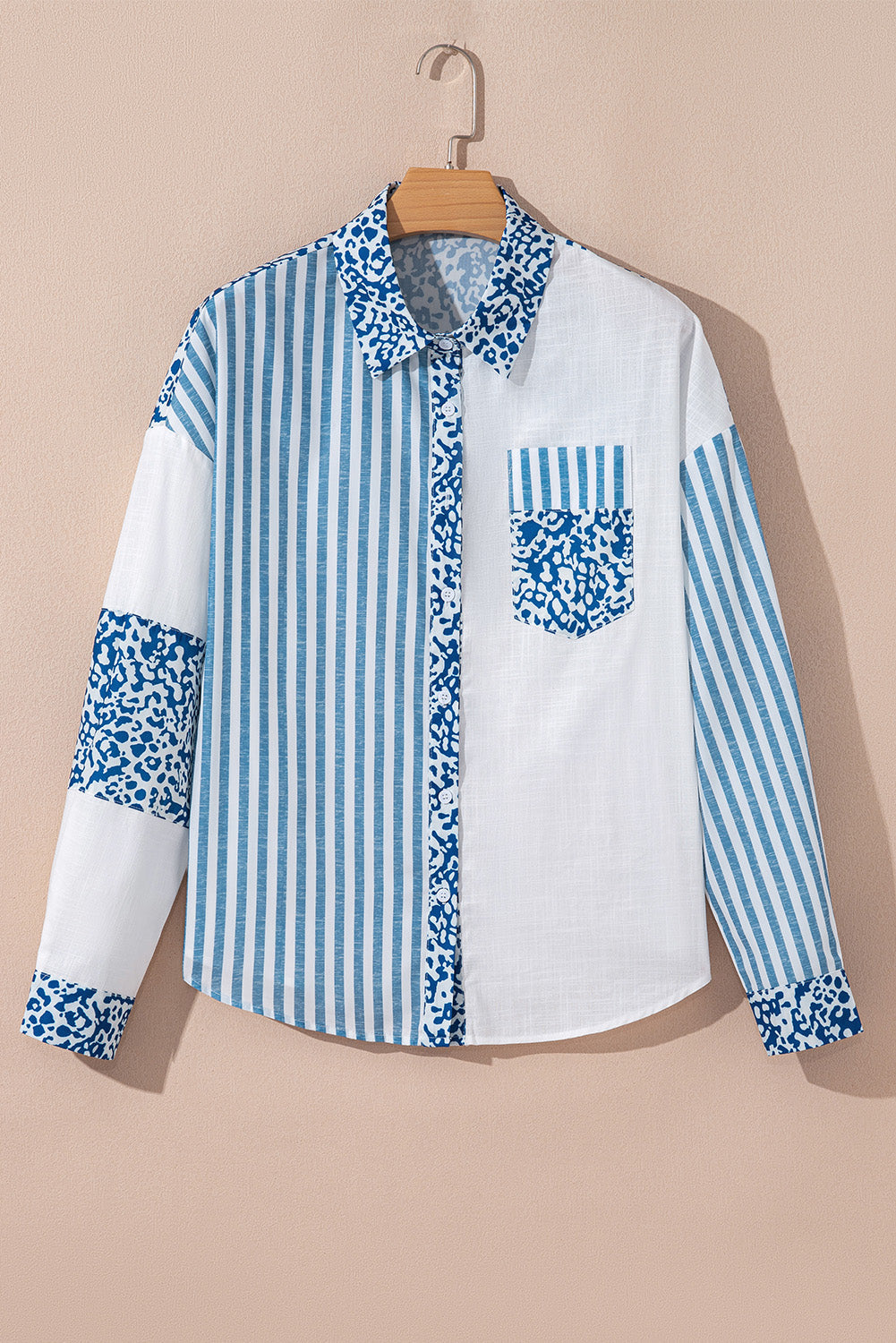 Leopard Stripe Pocketed Long Sleeve Shirt