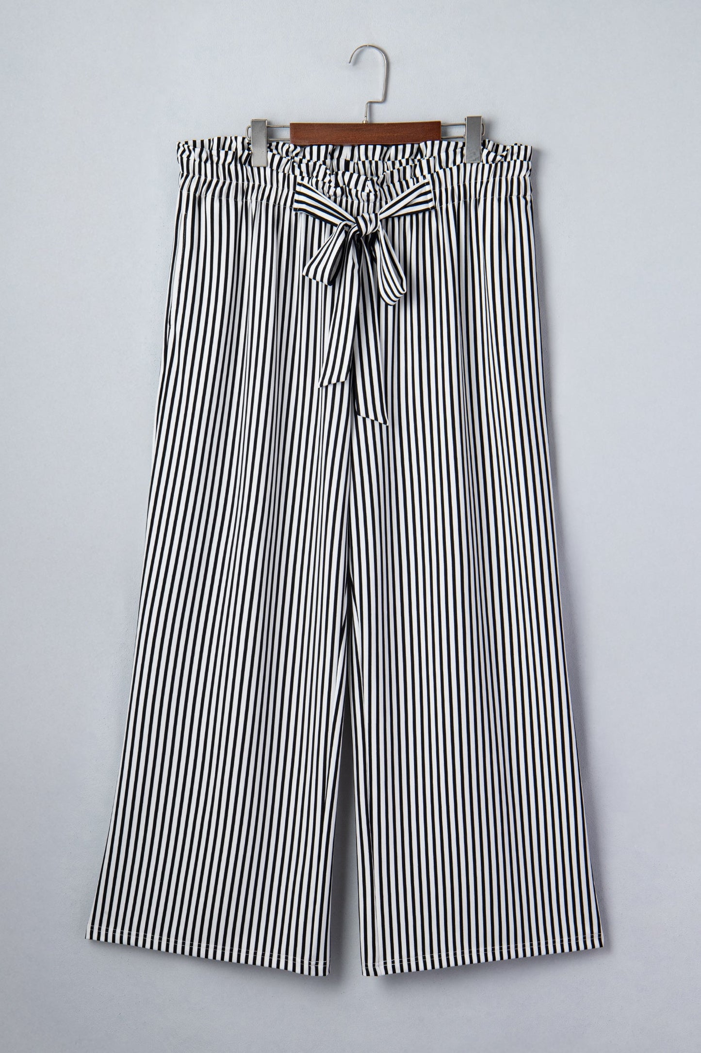 Plus Size Stripe Tie Waist Straight Pants