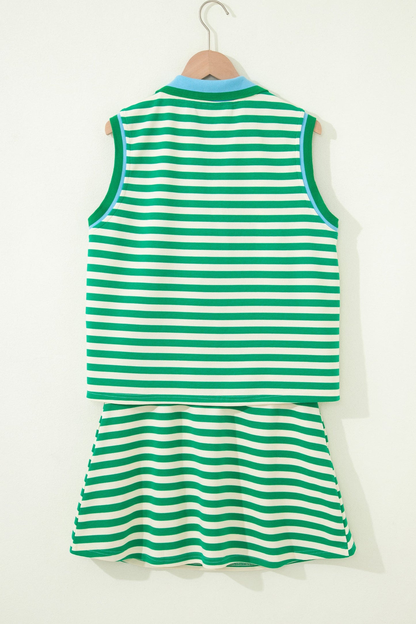 Stripe Textured Zip Collar Top & Skort Set