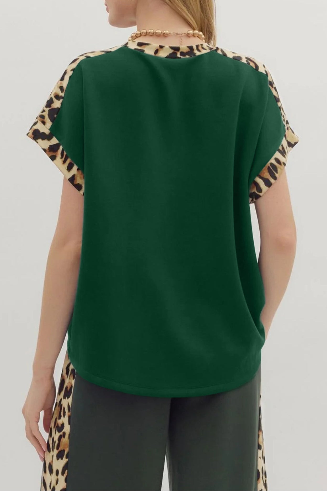 Leopard Colorblock Round Neck Short Sleeve T-Shirt