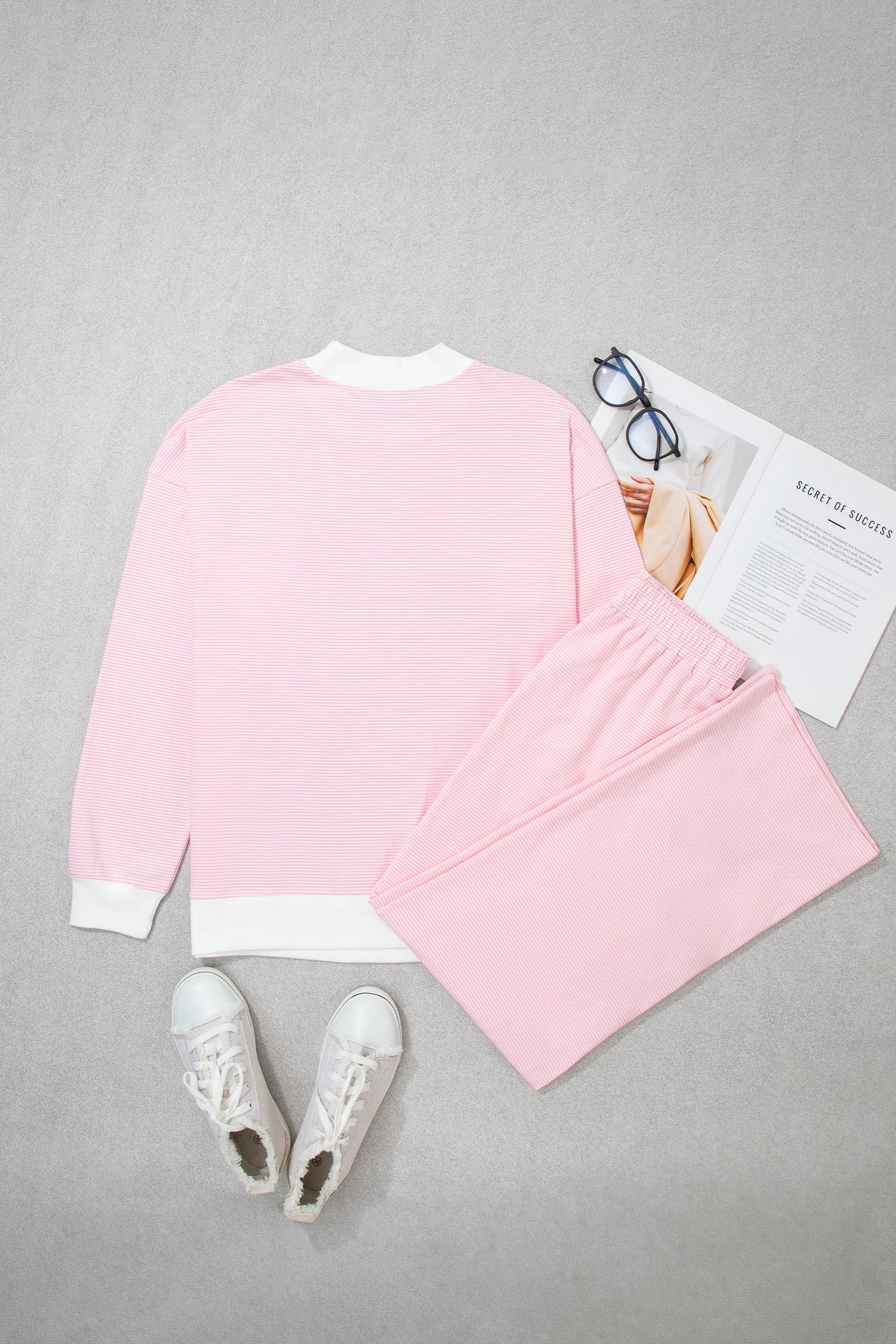 Stripe Colorblock Mock Neck Sweatshirt & Pants Set