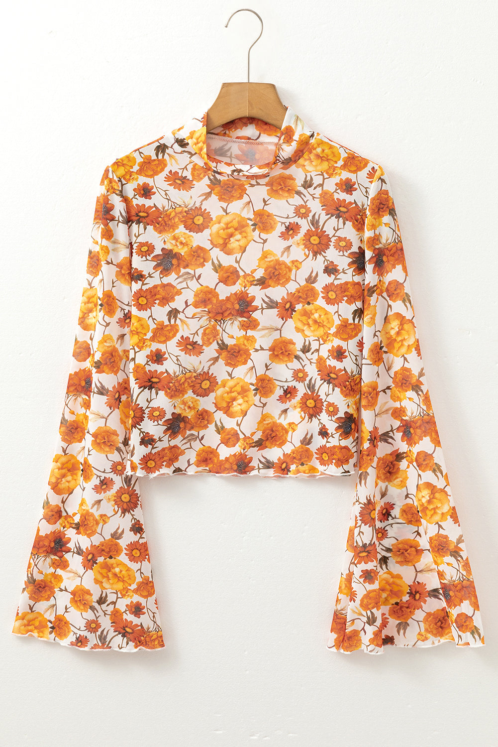 Floral Bell Sleeve Mock Neck Blouse