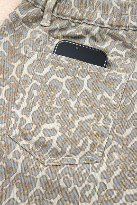 Leopard Raw Edge Denim Shorts