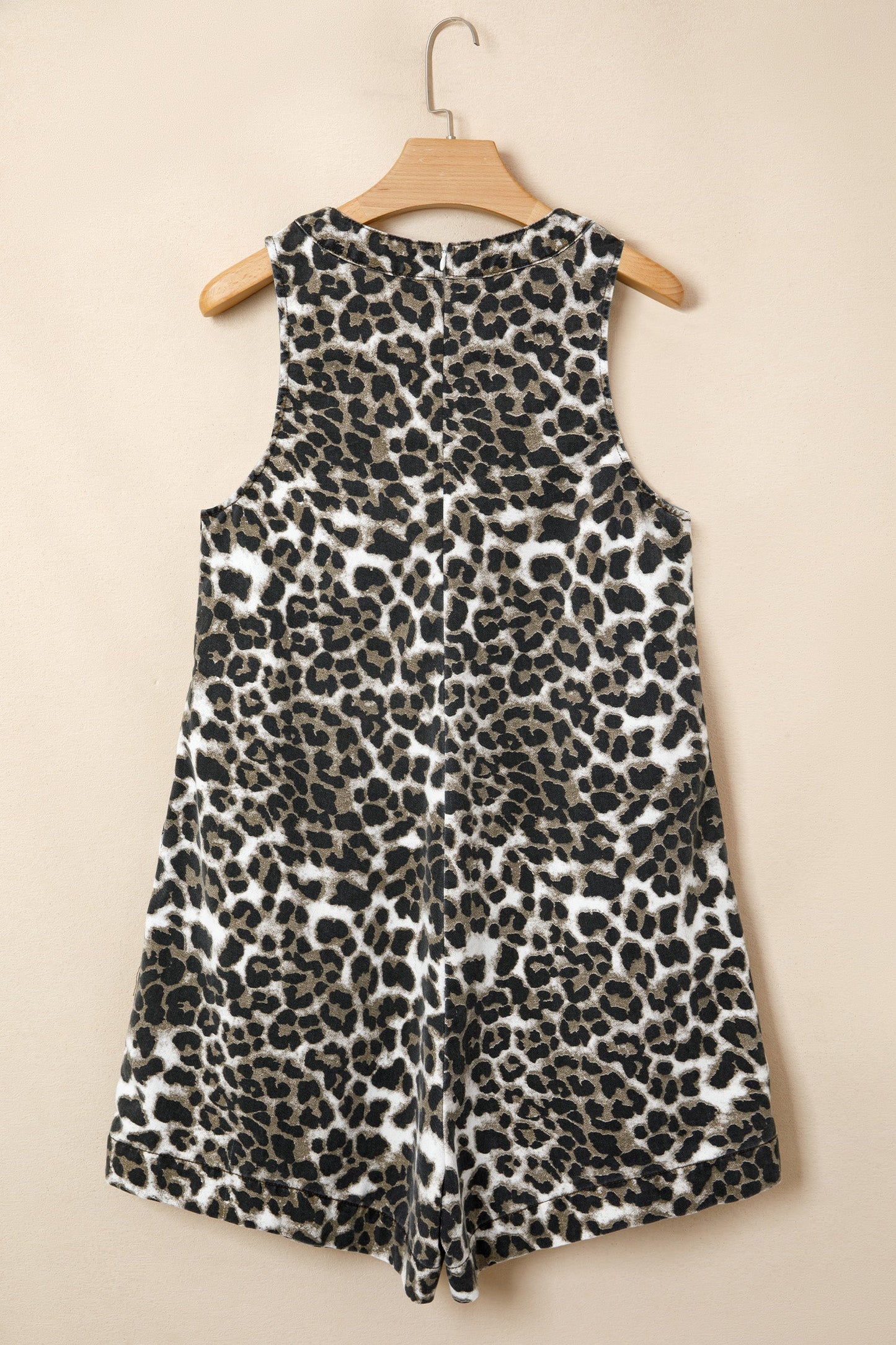 Leopard Denim Pleated Sleeveless Romper