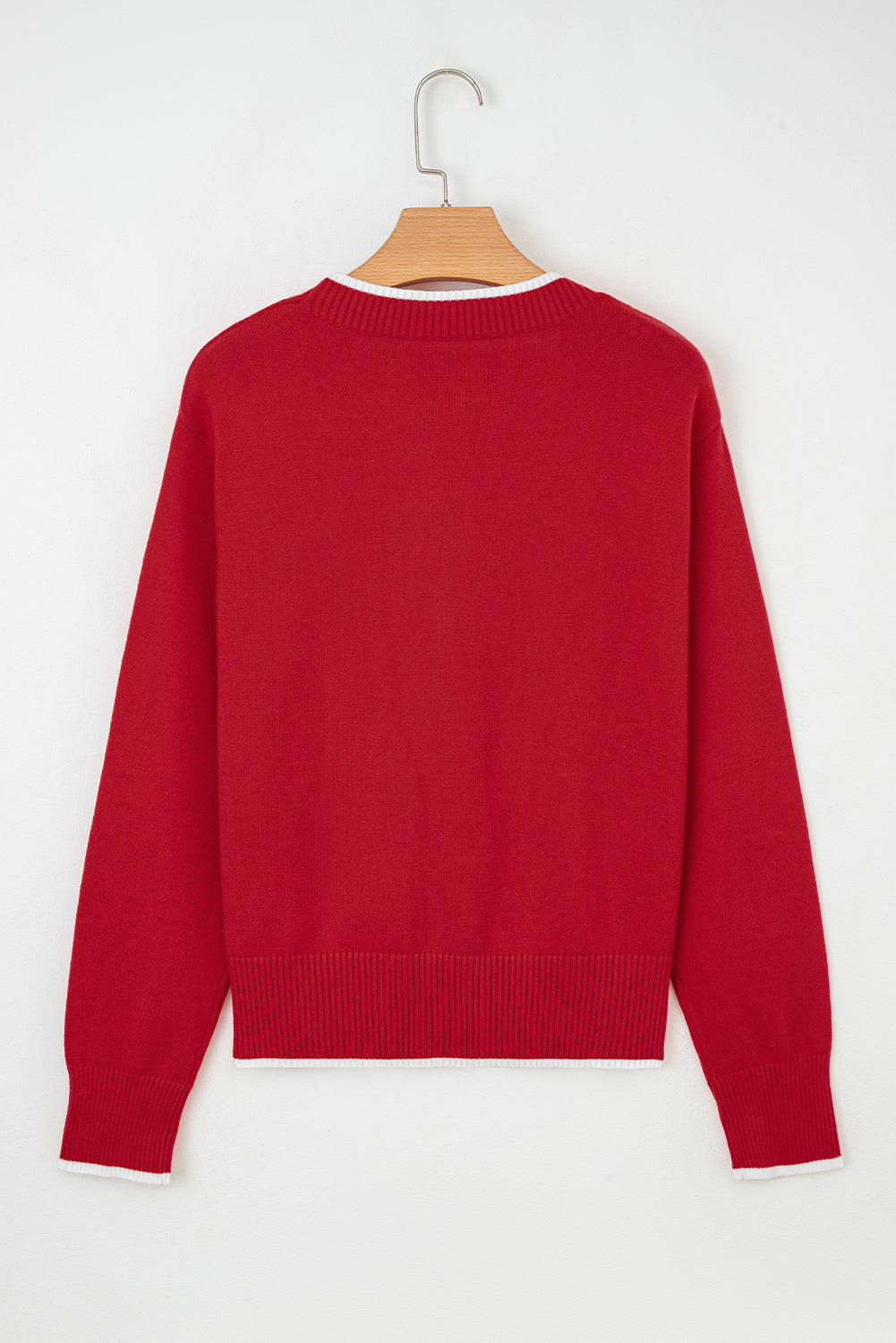 Bow Contrast Trim Long Sleeve Cropped Christmas Sweater
