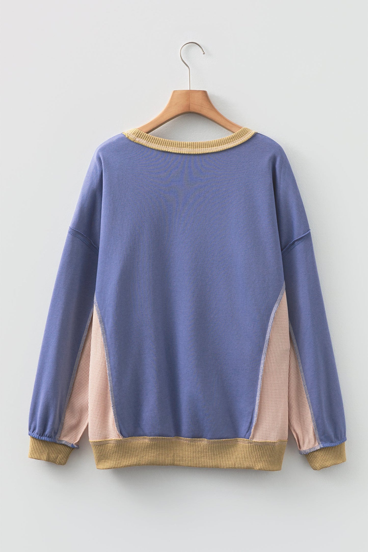 Colorblock Waffle Knit Patchwork Reverse Seam Oversize Sweatshirt
