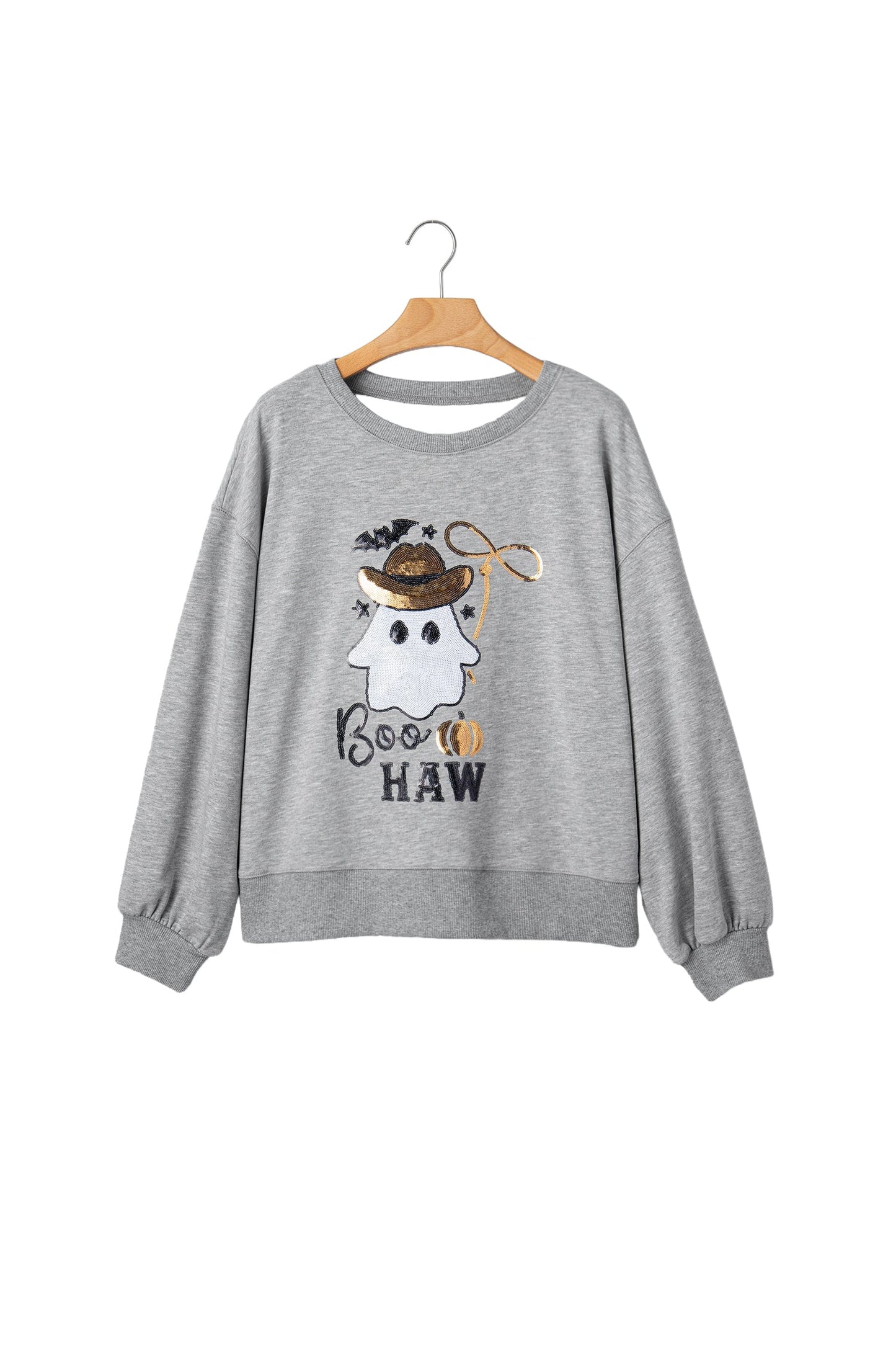 Halloween Western Ghost Sequin Graphic Long Sleeve Sweatshirt