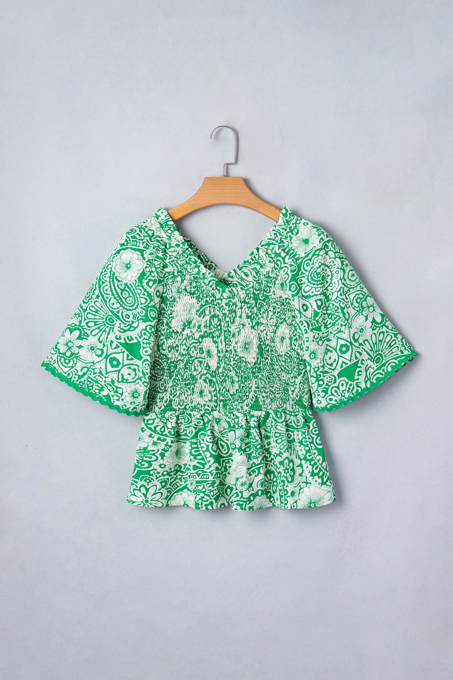 Floral Flirty Smocked V-Neck Blouse