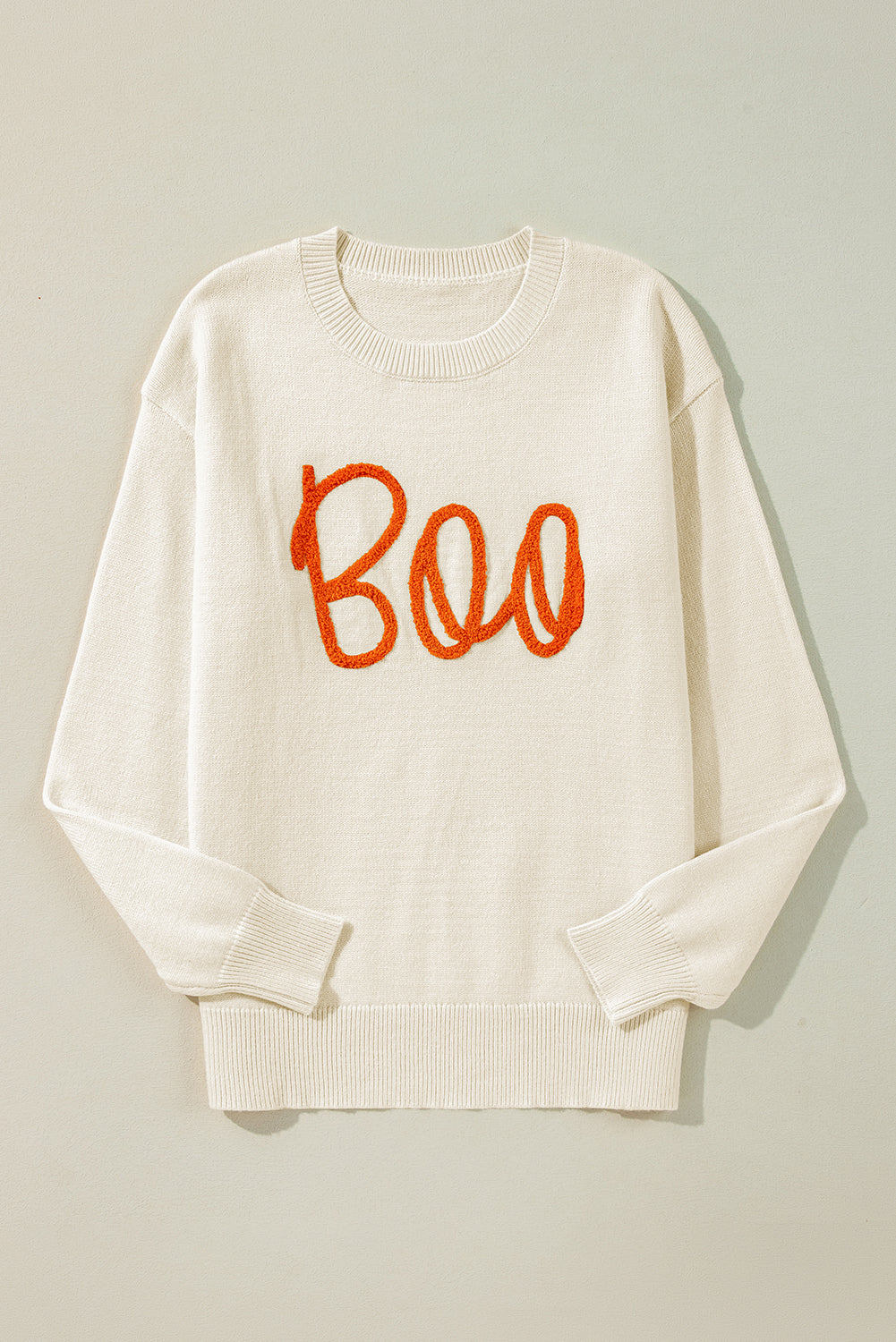 Halloween Boo Drop Shoulder Ribbed Trim Sweater