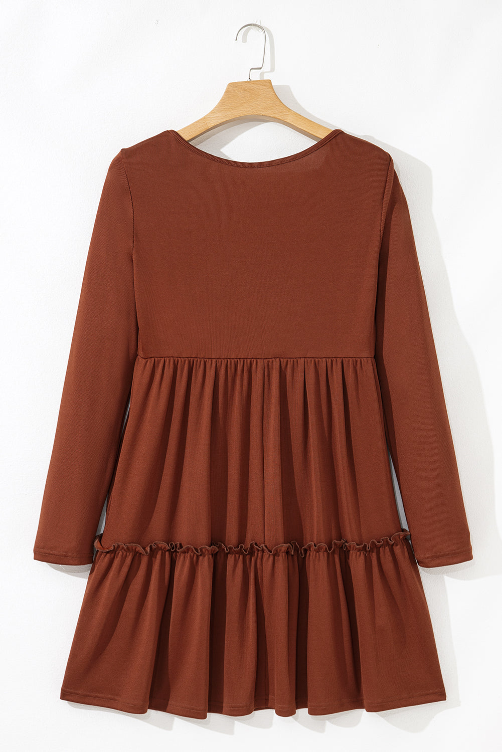 Ribbed Ruffle Trim High Waist Long Sleeve Mini Dress