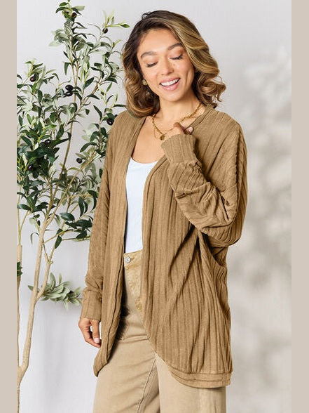 Women Basic Full Size Ribbed Cocoon Cardigan Sweater