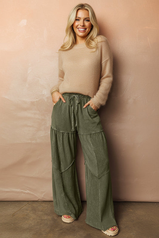 Mineral Wash Tiered Drawstring Wide Leg Pants
