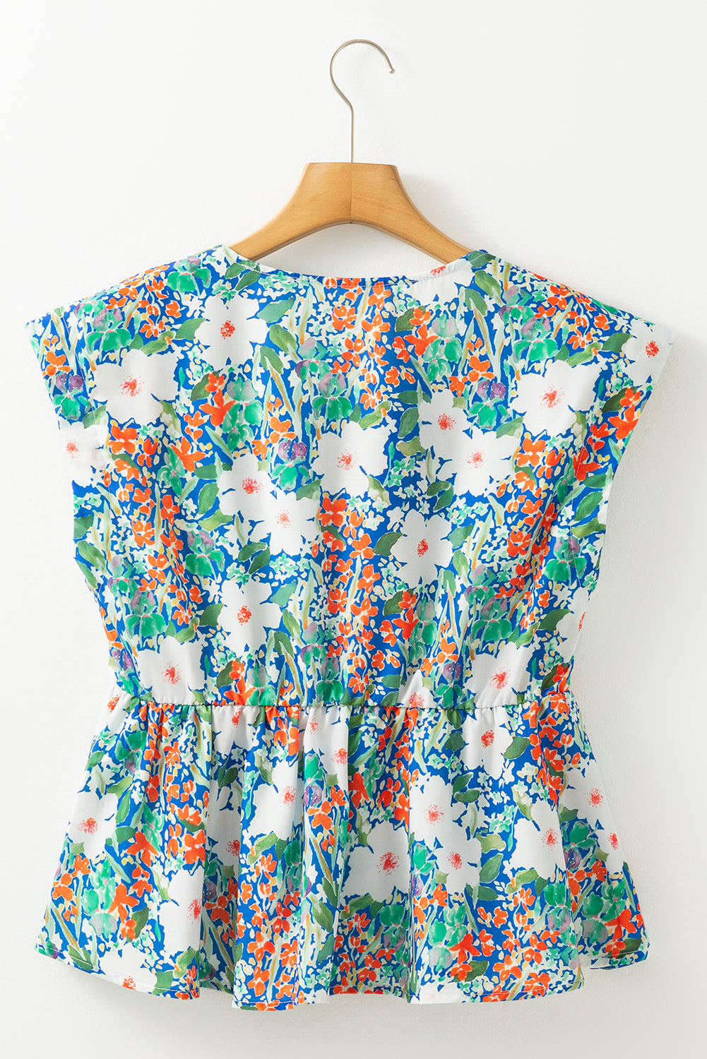 Floral Bow Sleeveless Slit Peplum Blouse