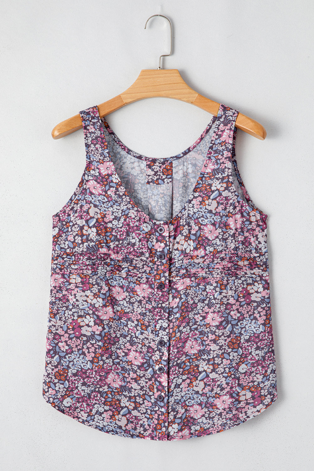 Floral Pleated Button Up Tank Top