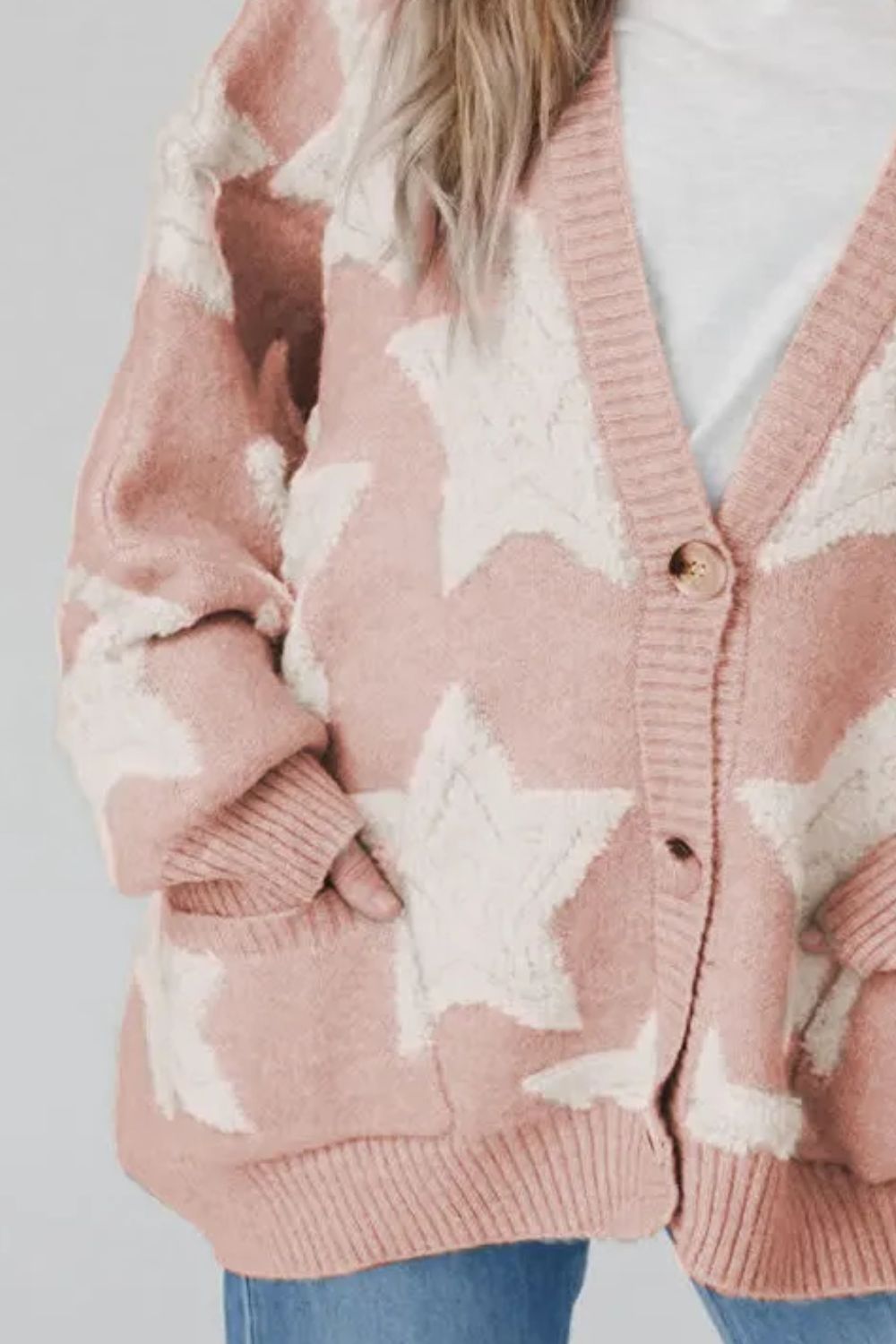 Women Star Button Up Long Sleeve Cardigan