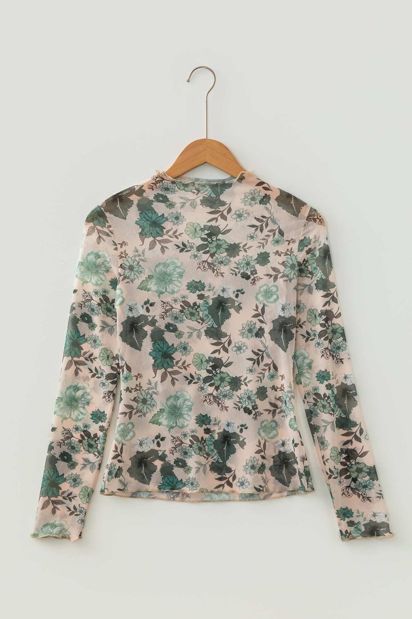 Floral Mesh Mock Neck Long Sleeve Top