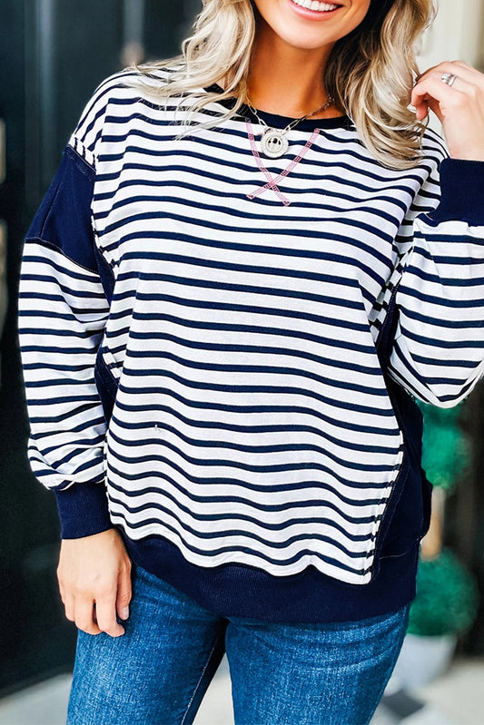 Plus Size Stripe Colorblock Patchwork Long Sleeve Sweatshirt
