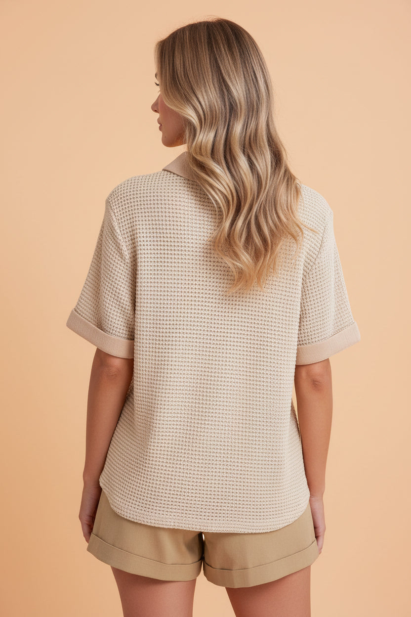 Gauze Waffle Button Down Short Sleeve Shirt