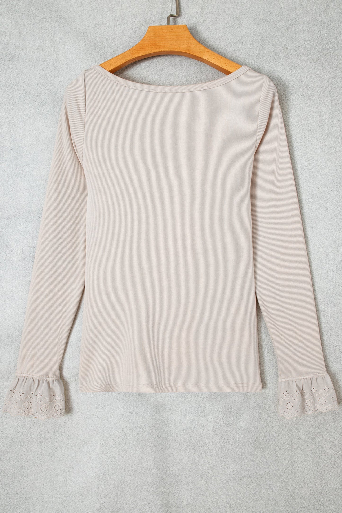 Lace Cuff Patchwork Round Neck Long Sleeve Top
