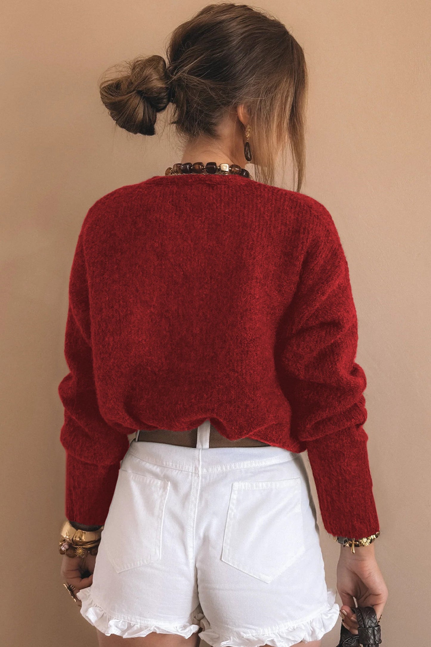 Heart Metal Button V-Neck Knit Cardigan