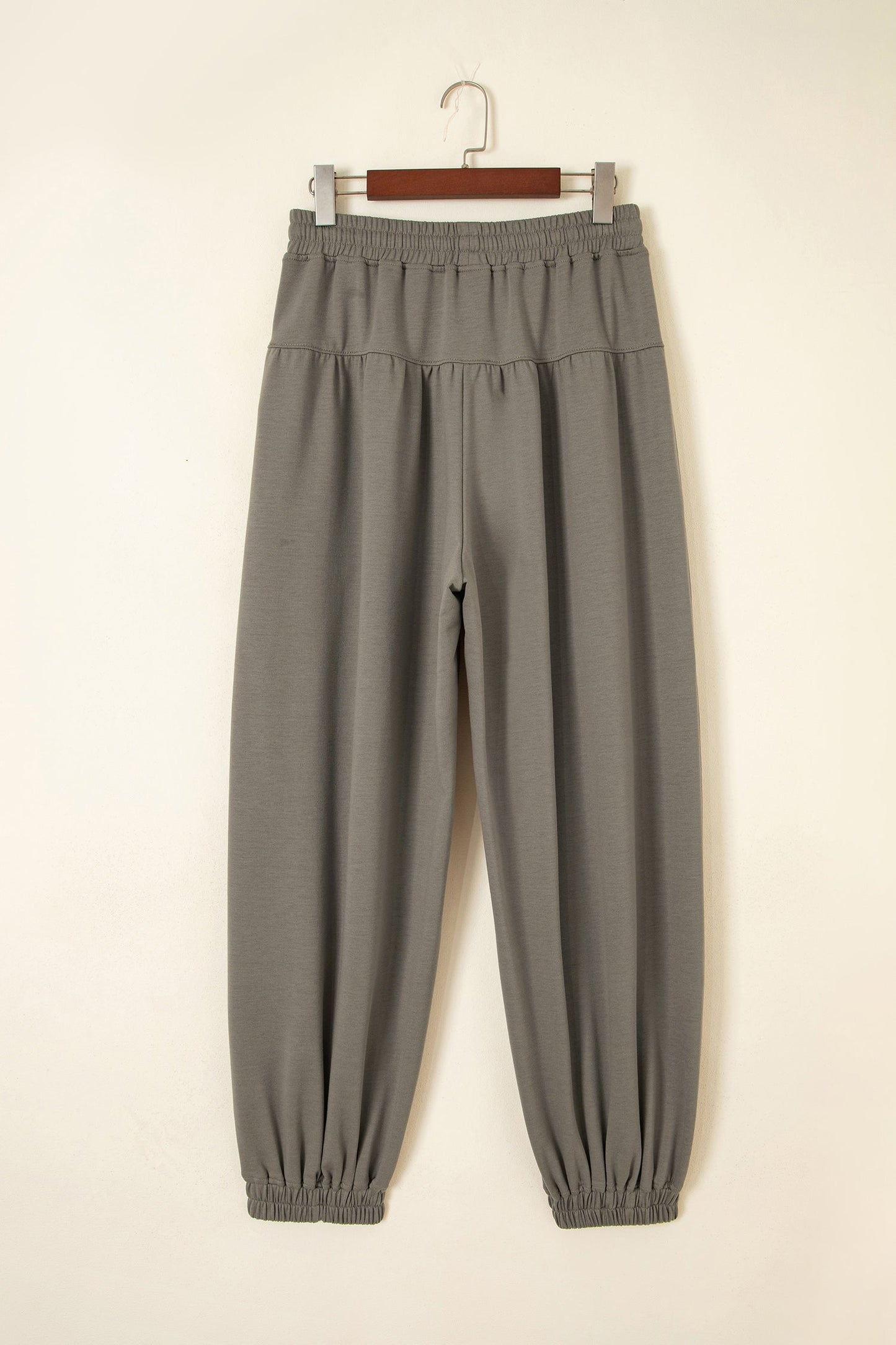 Solid Drawstring Elastic Waist Wide Leg Pants