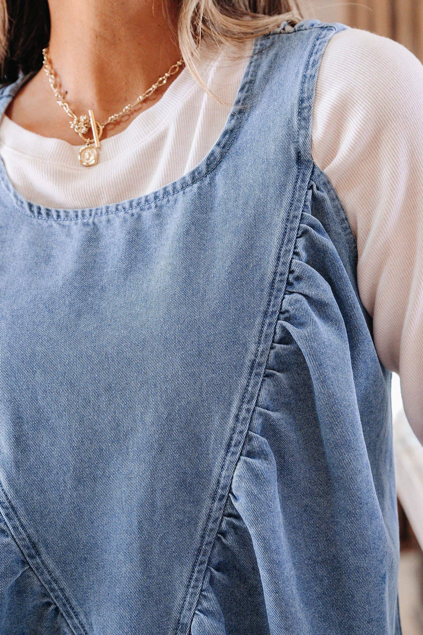 Denim Pleated Patchwork Sleeveless Top