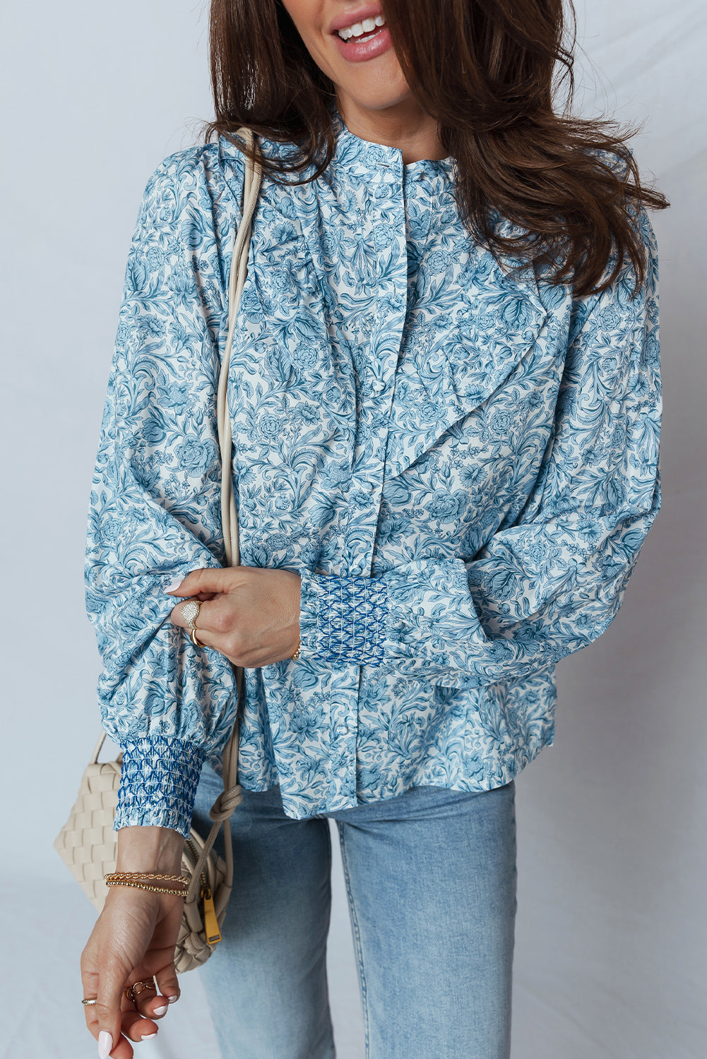 Floral Puff Sleeve Button-Up Shirt