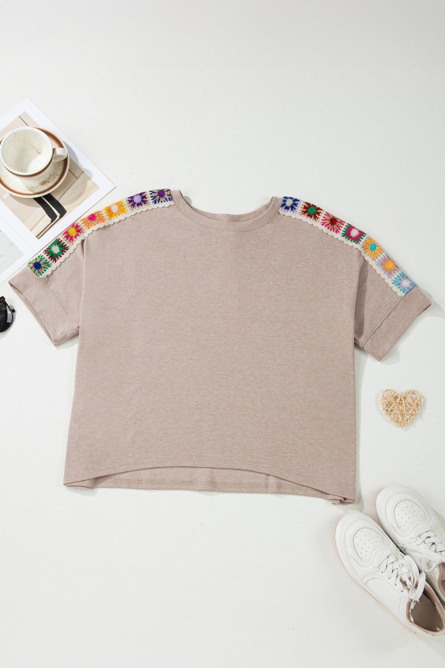 Granny Square Crochet Detail Loose T-Shirt