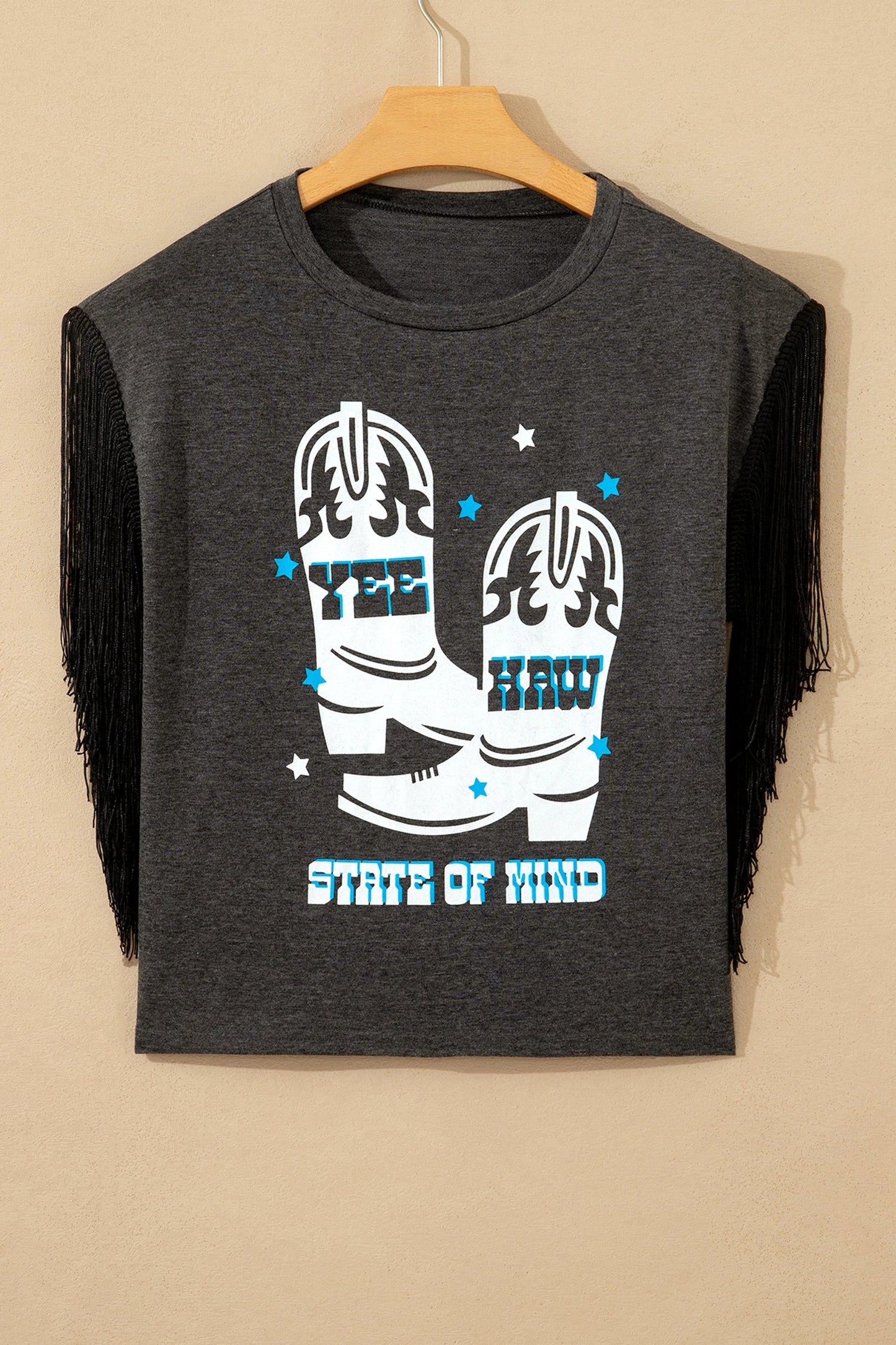 Western Yee Haw State of Mind Fringe Sleeve Tee