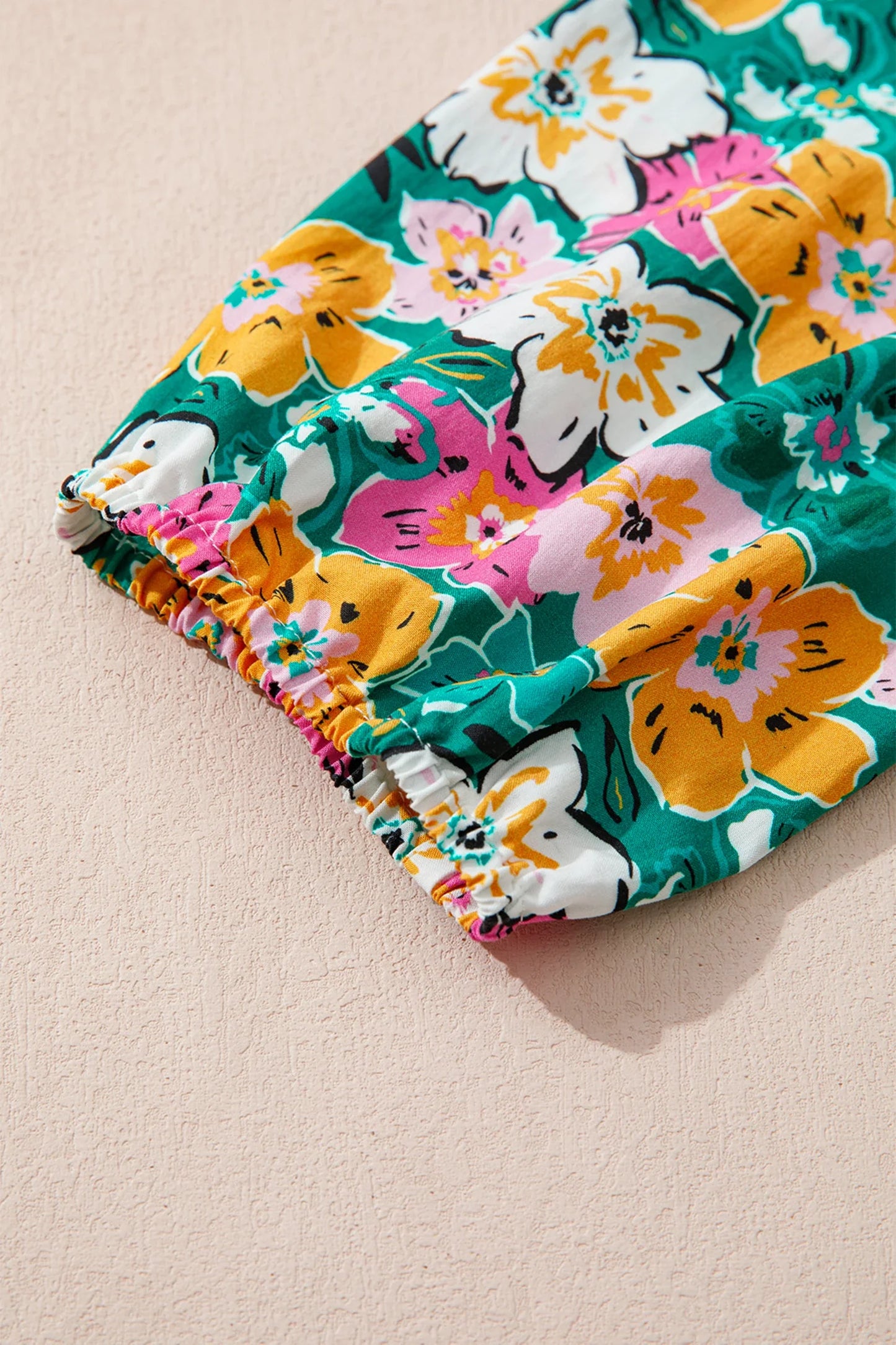 Floral Frilled V-Neck 3/4 Sleeve Blouse