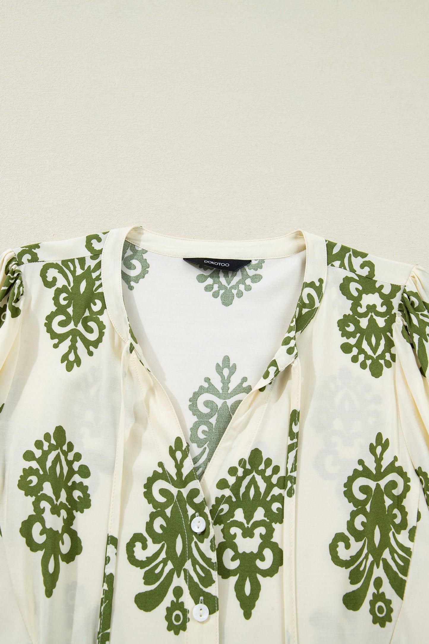 Boho Abstract Tie V-Neck Puff Sleeve Shirt