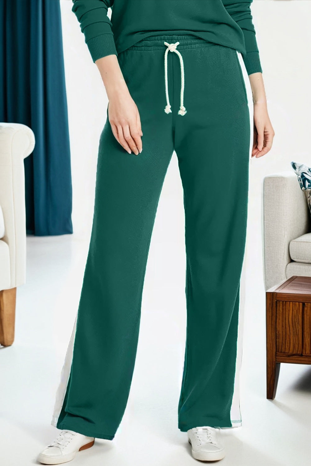 Solid Varsity Stripe Top and  Pants Set