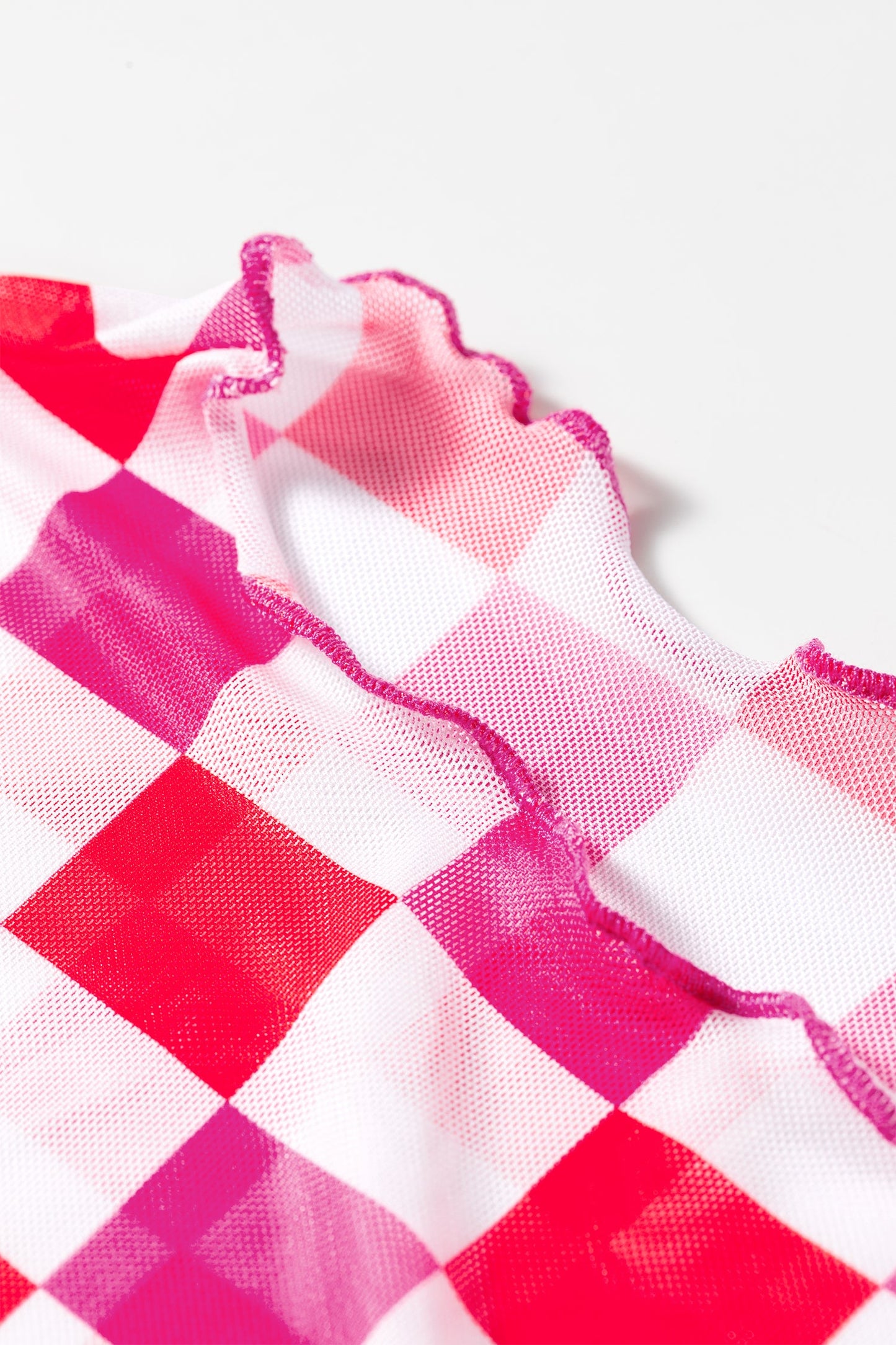 Checker Sheer Mesh Long Sleeve Blouse
