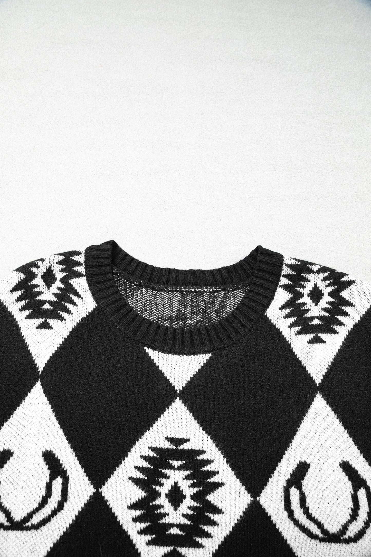 Western Retro Rhombus Short Sleeve Knit Top