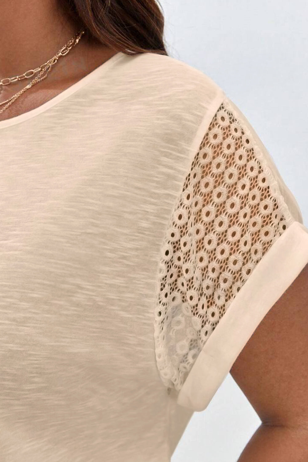 Plus Size Lace Patchwork Short Sleeve Top