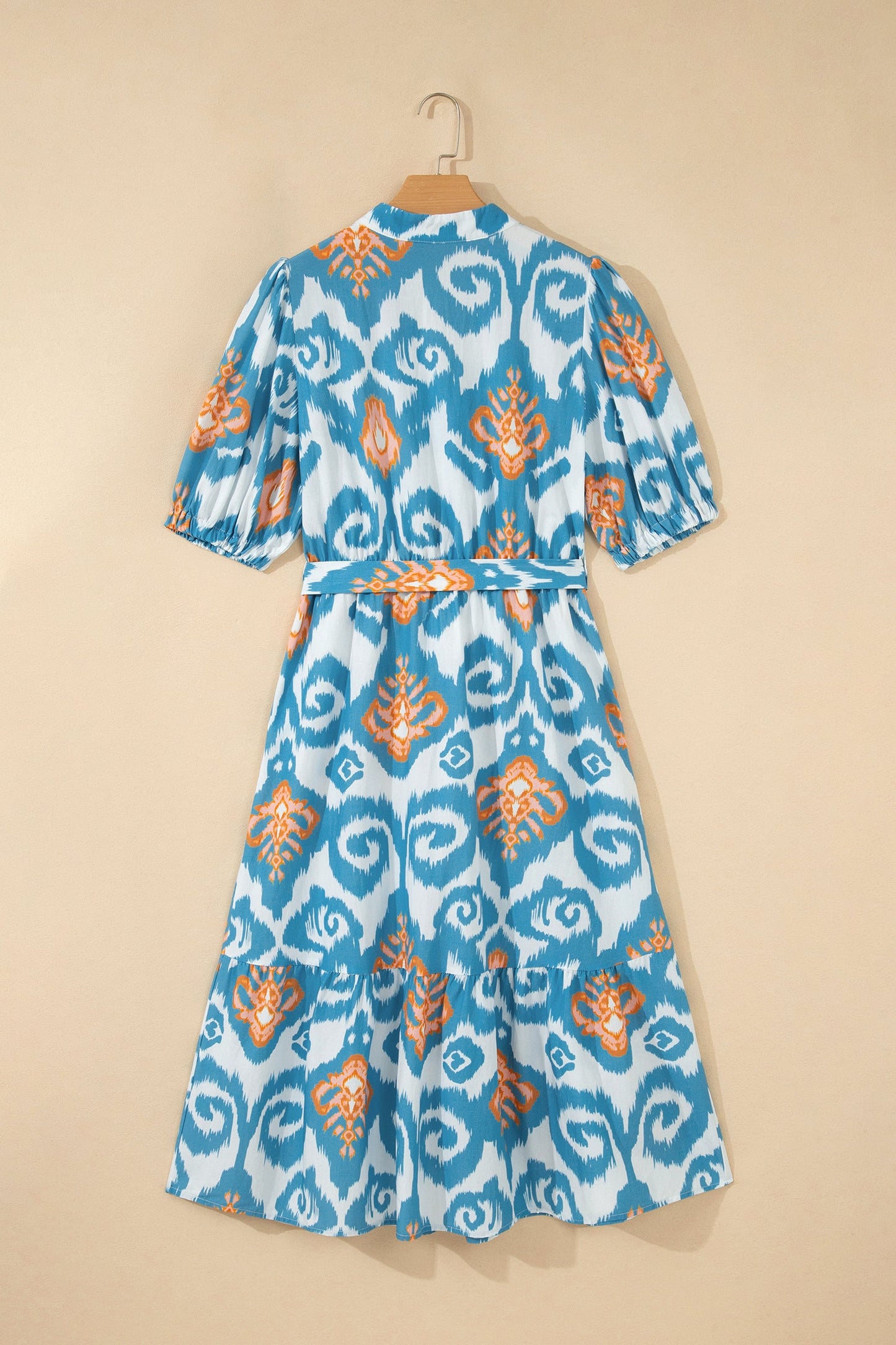 Floral Boho Puff Sleeve Ruffle Hem Midi Dress