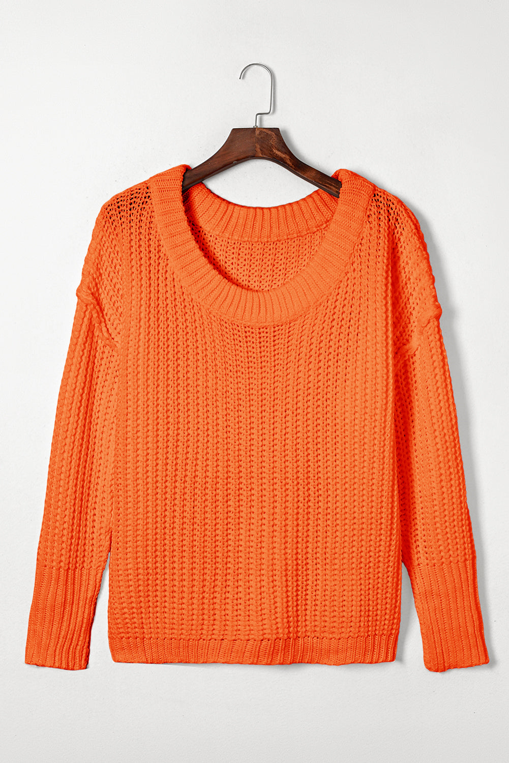 Solid Chunky Knit Ribbed Knit Round Neck Sweater