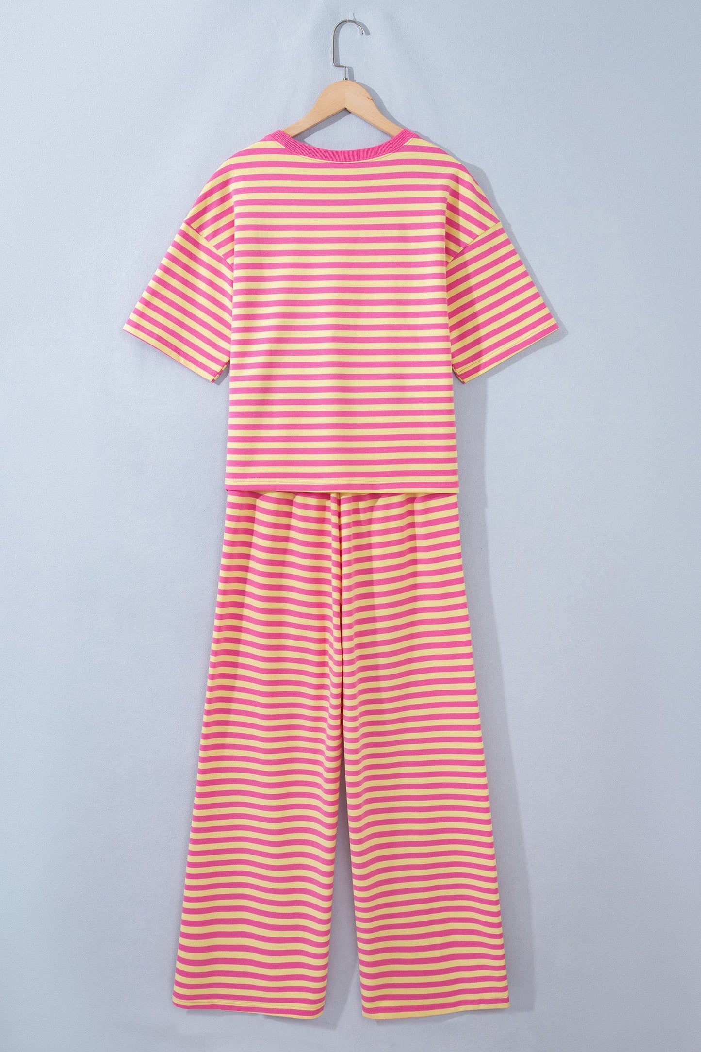 Stripe Colorblock Trim Short Sleeve Tee and Pants Set