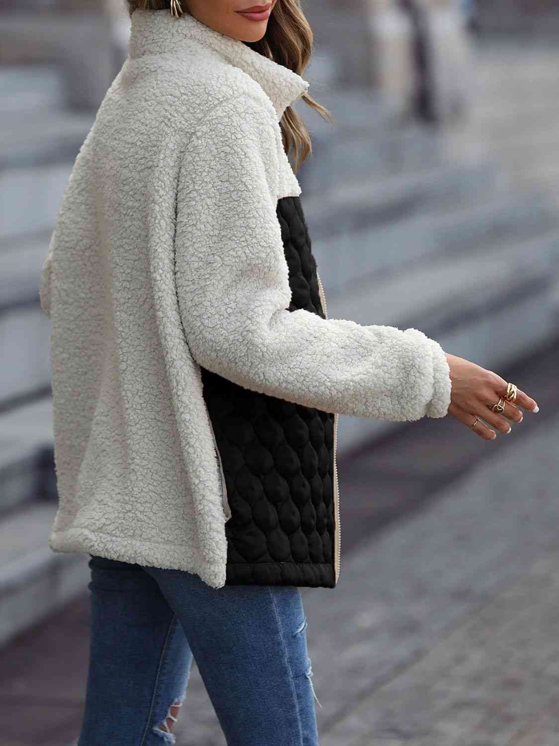 Women Leopard Color Block Zip-Up Jacket