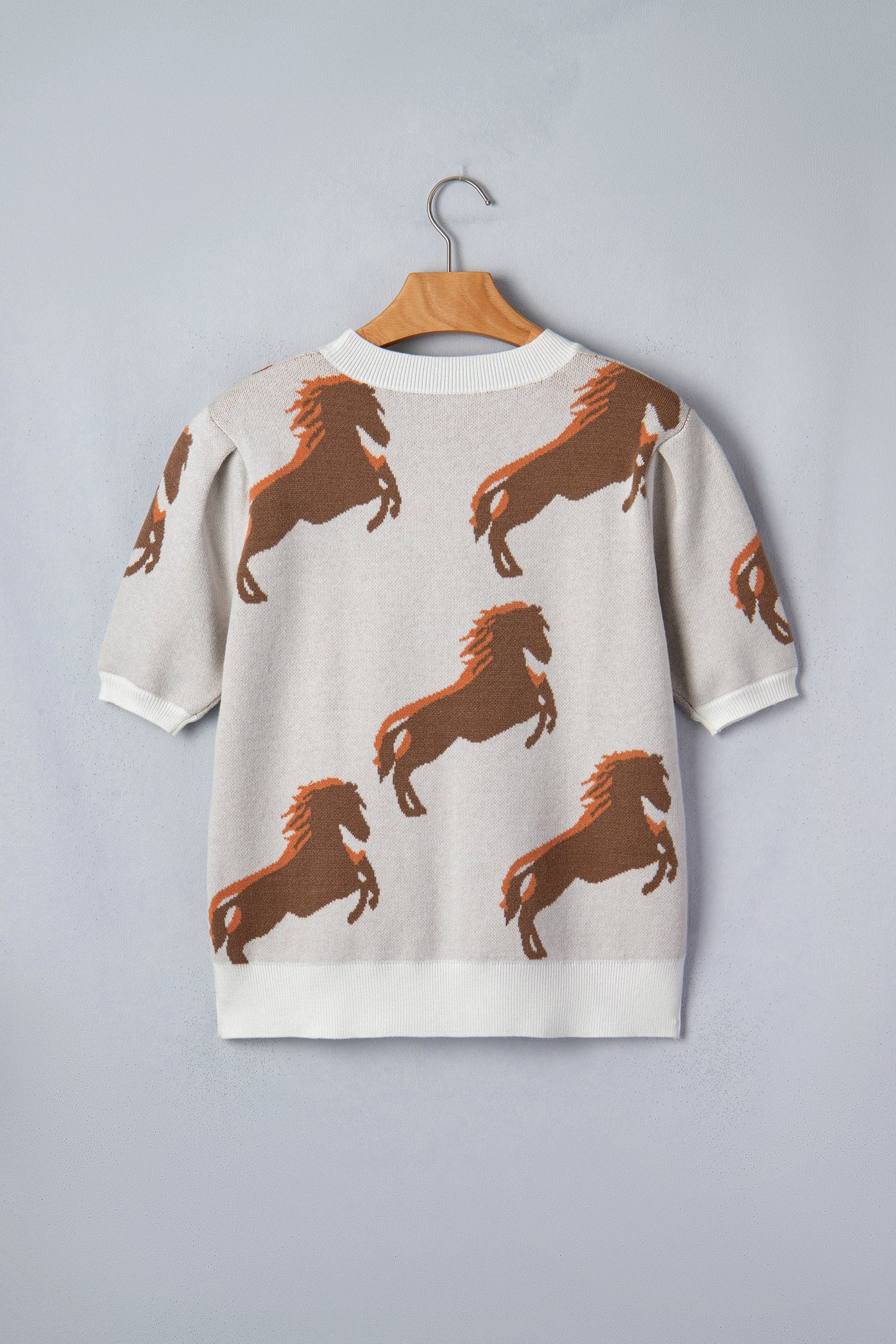 Western Horse Short Puff Sleeve Sweater