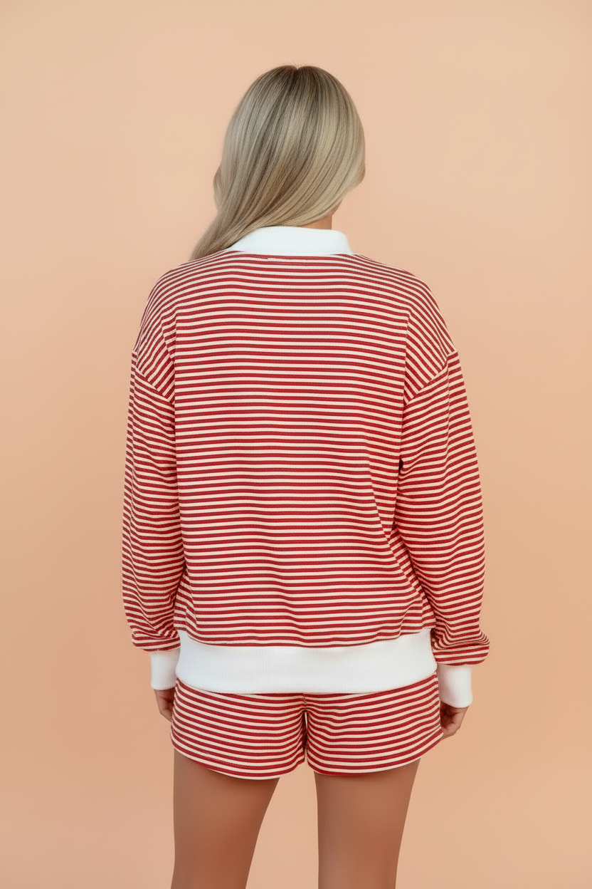 Stripe Oversized Mock Neck Sweatshirt & Shorts Set