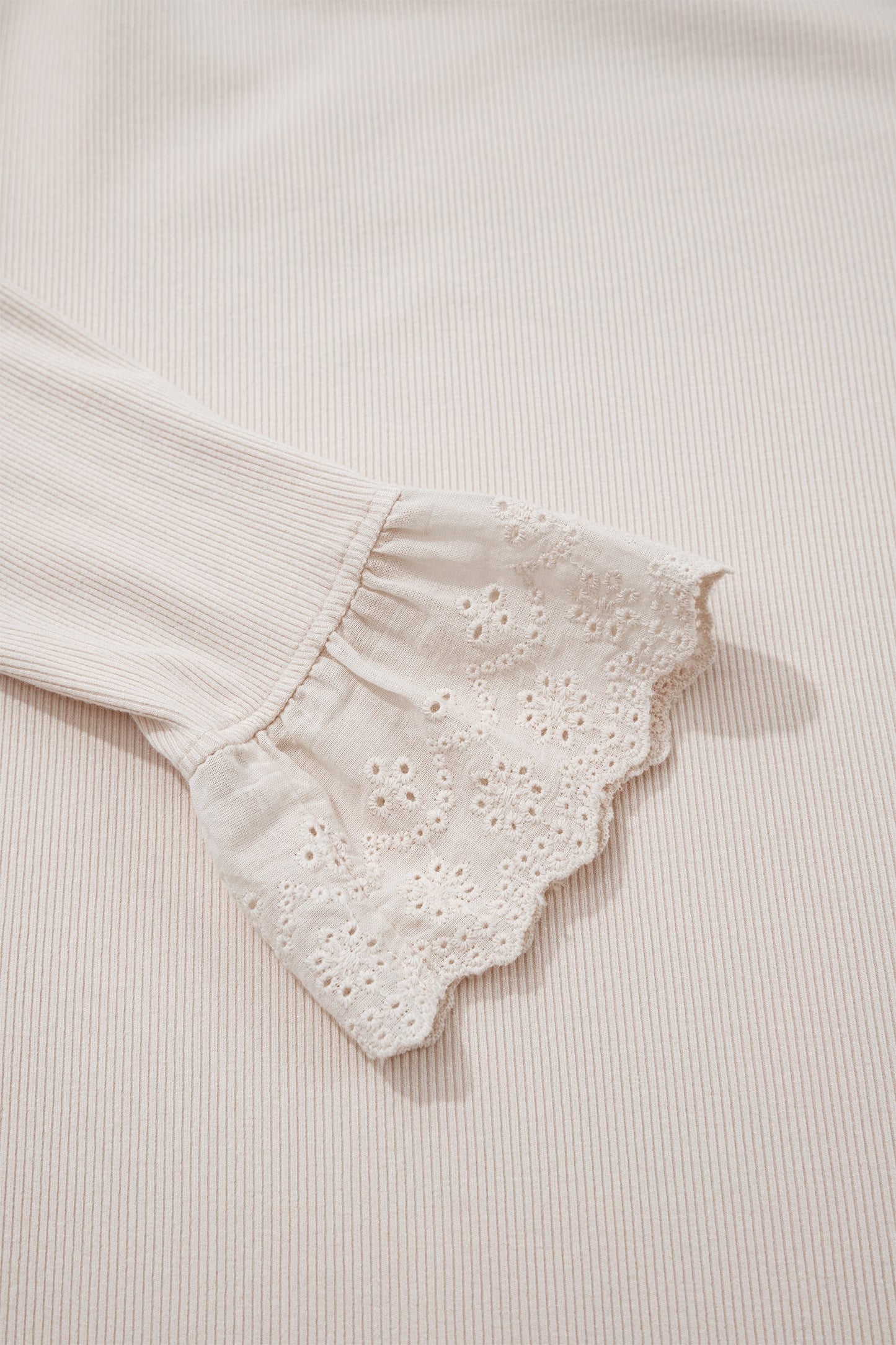 Lace Cuff Patchwork Round Neck Long Sleeve Top