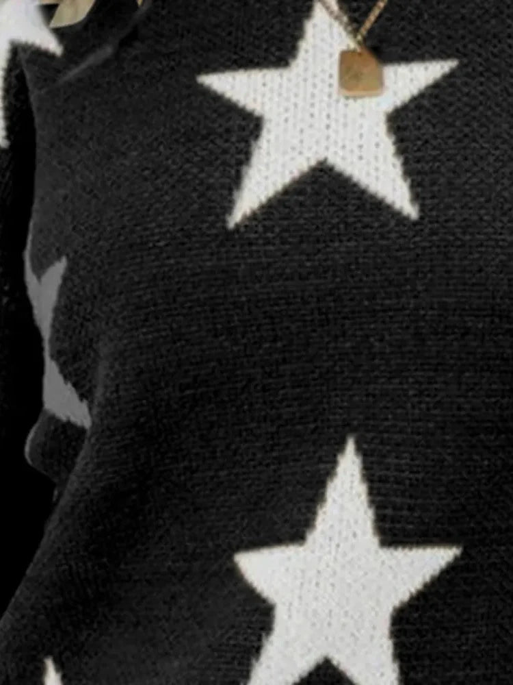 Women Star Pattern Round Neck Sweater