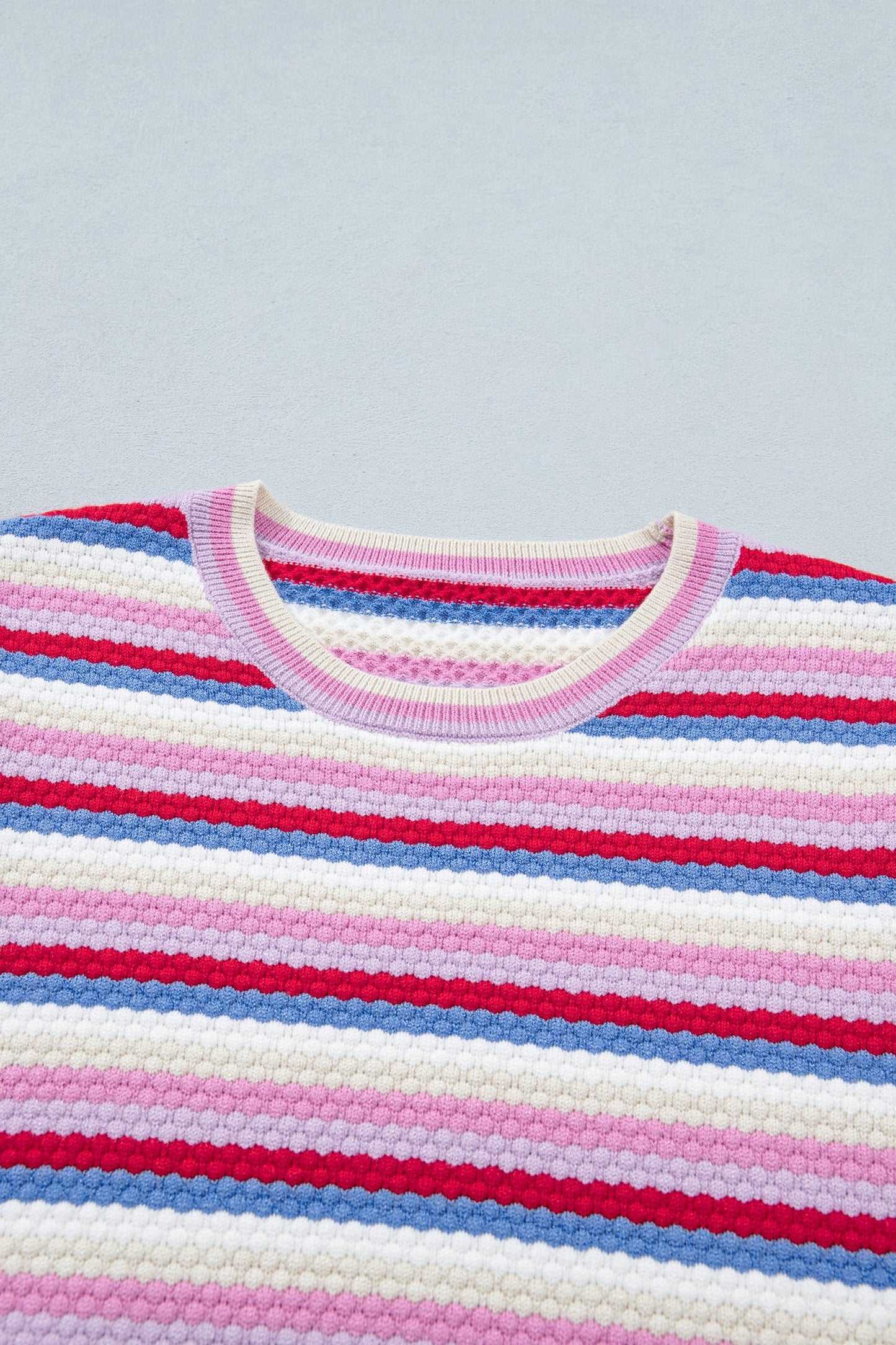 Stripe Textured Knit Short Sleeve Sweater