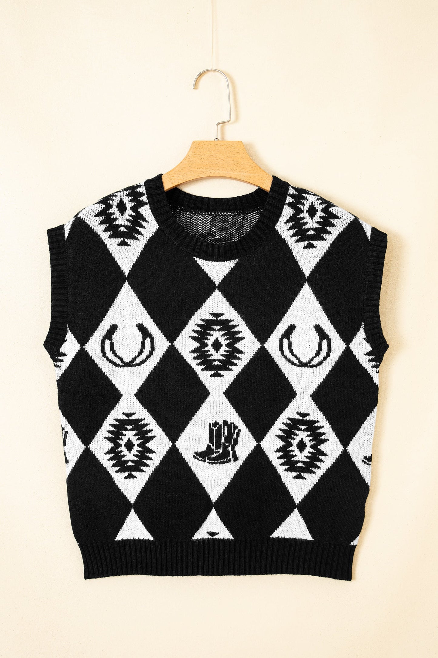 Western Retro Rhombus Short Sleeve Knit Top
