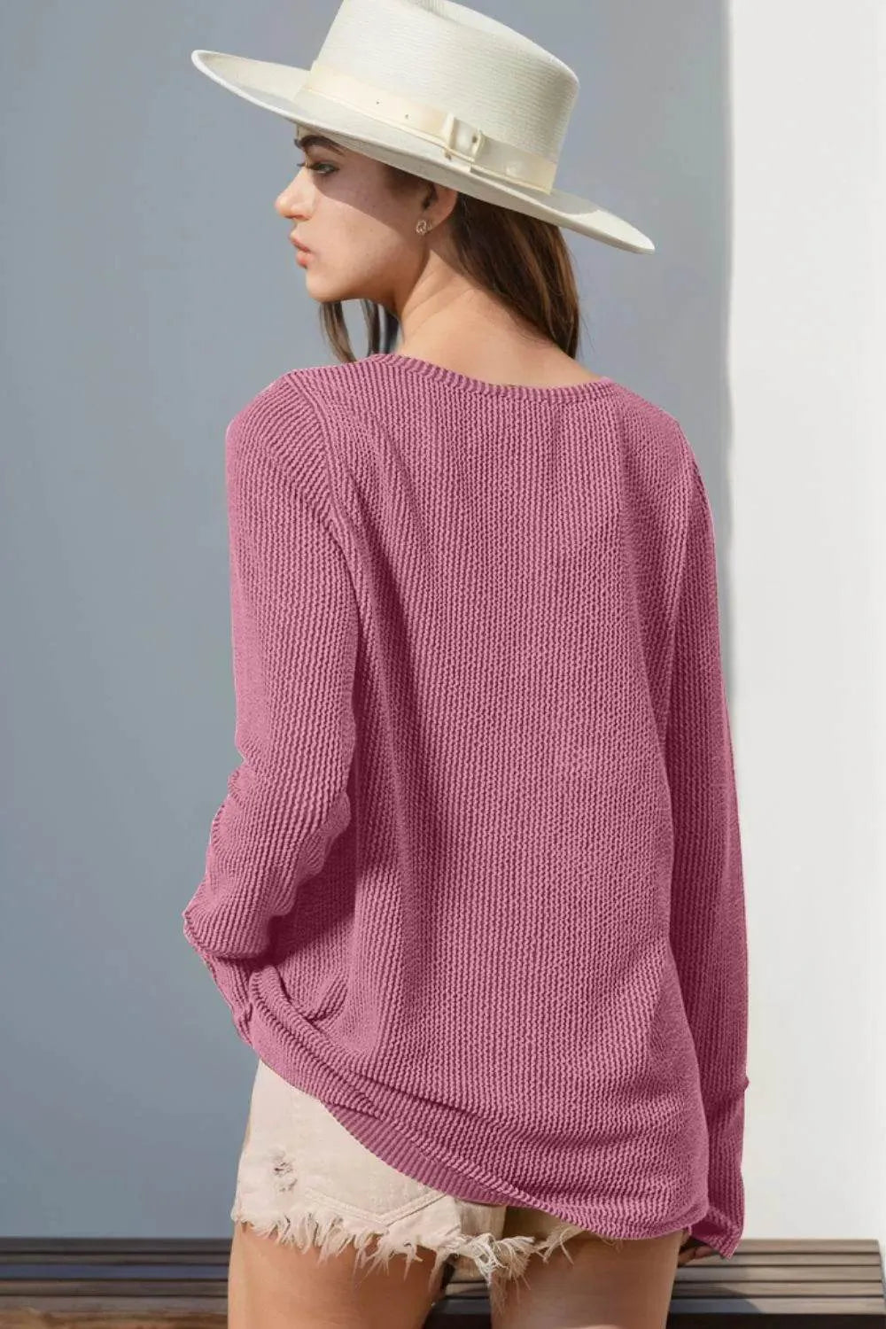 Double Take Full Size Notched Thumbhole Long Sleeve T-Shirt