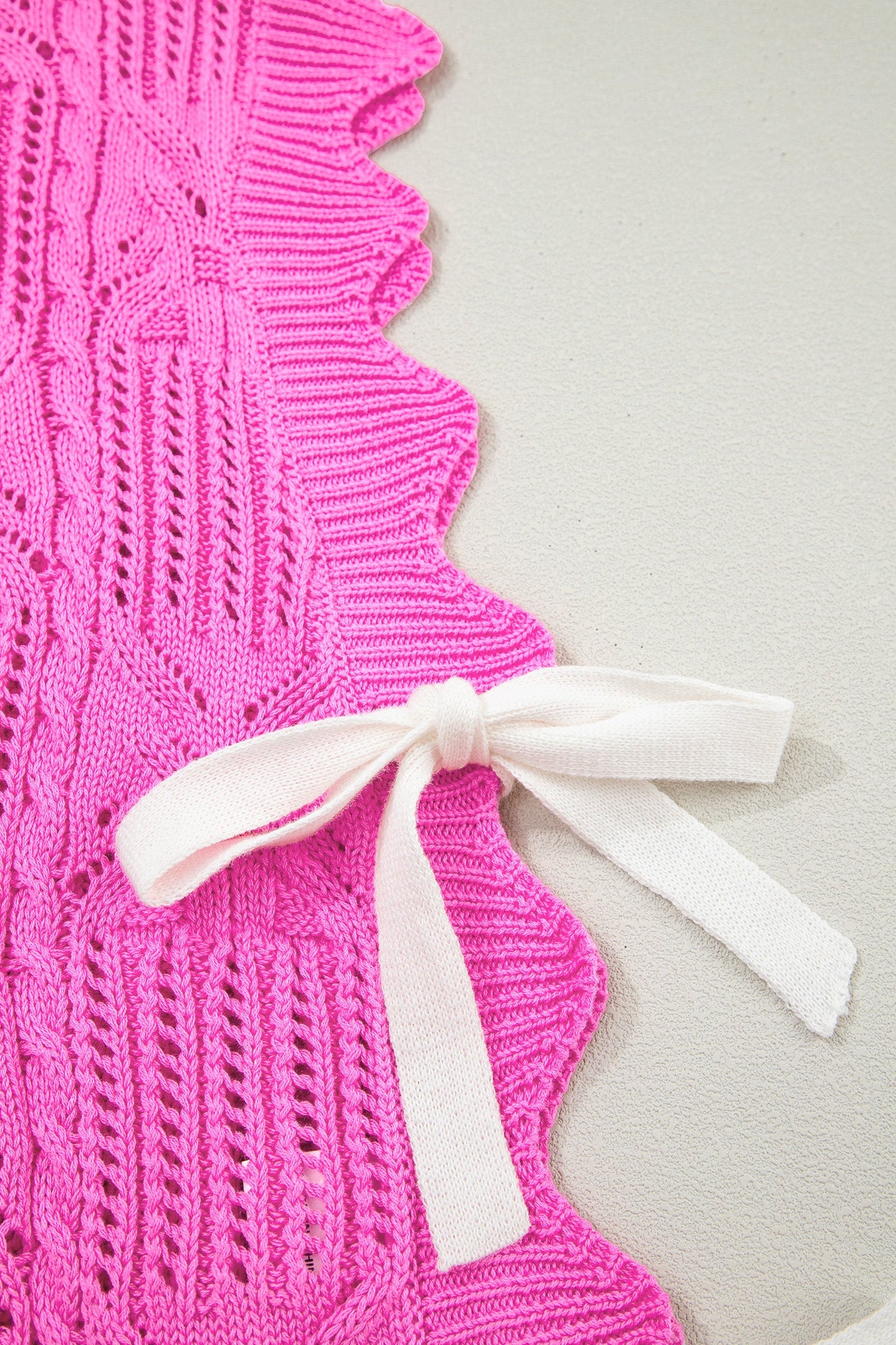 Pointelle Knit Scallop Trim Short Sleeve Sweater