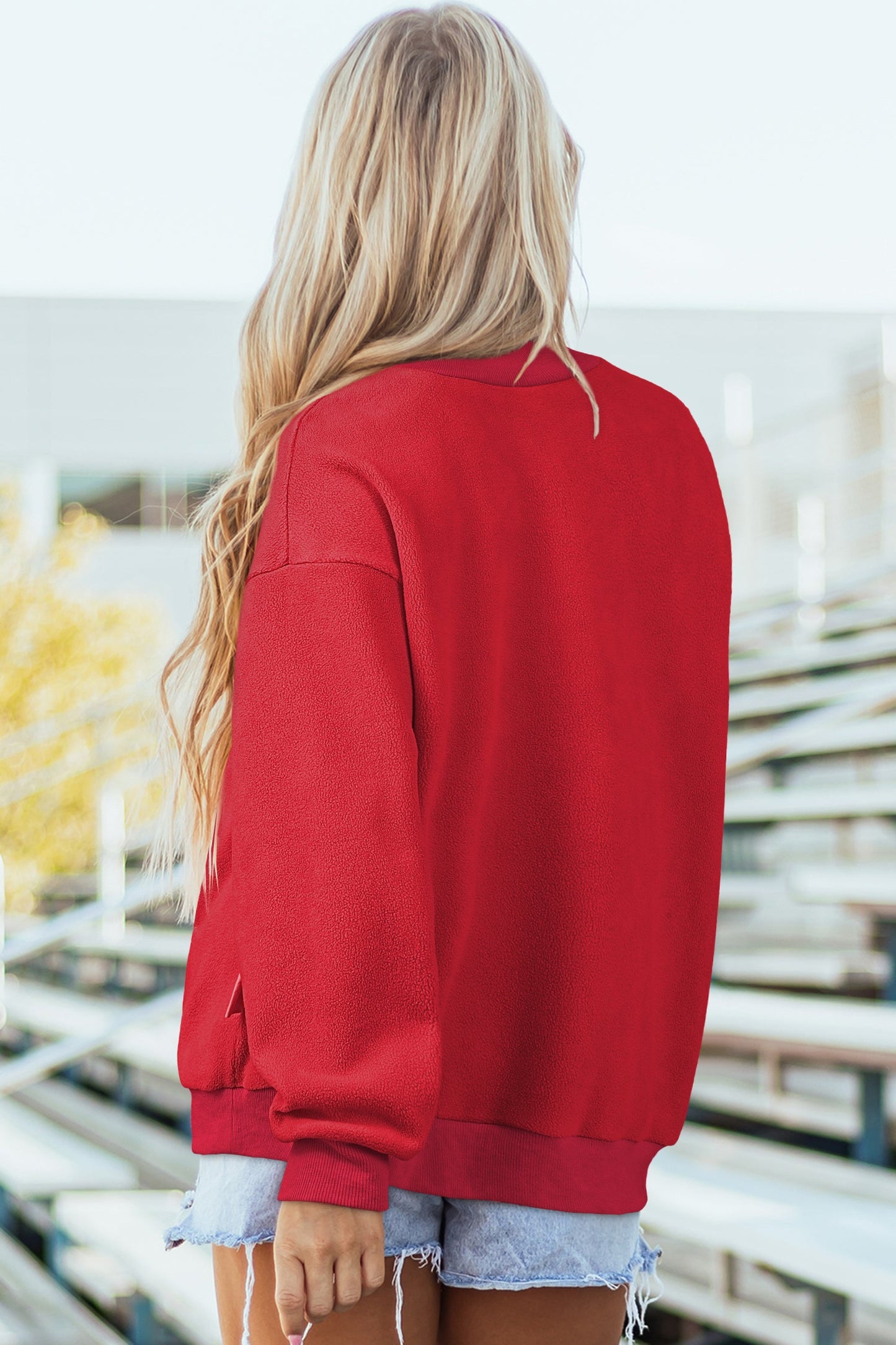 Solid Mock Neck Drop Shoulder Oversize Sweatshirt