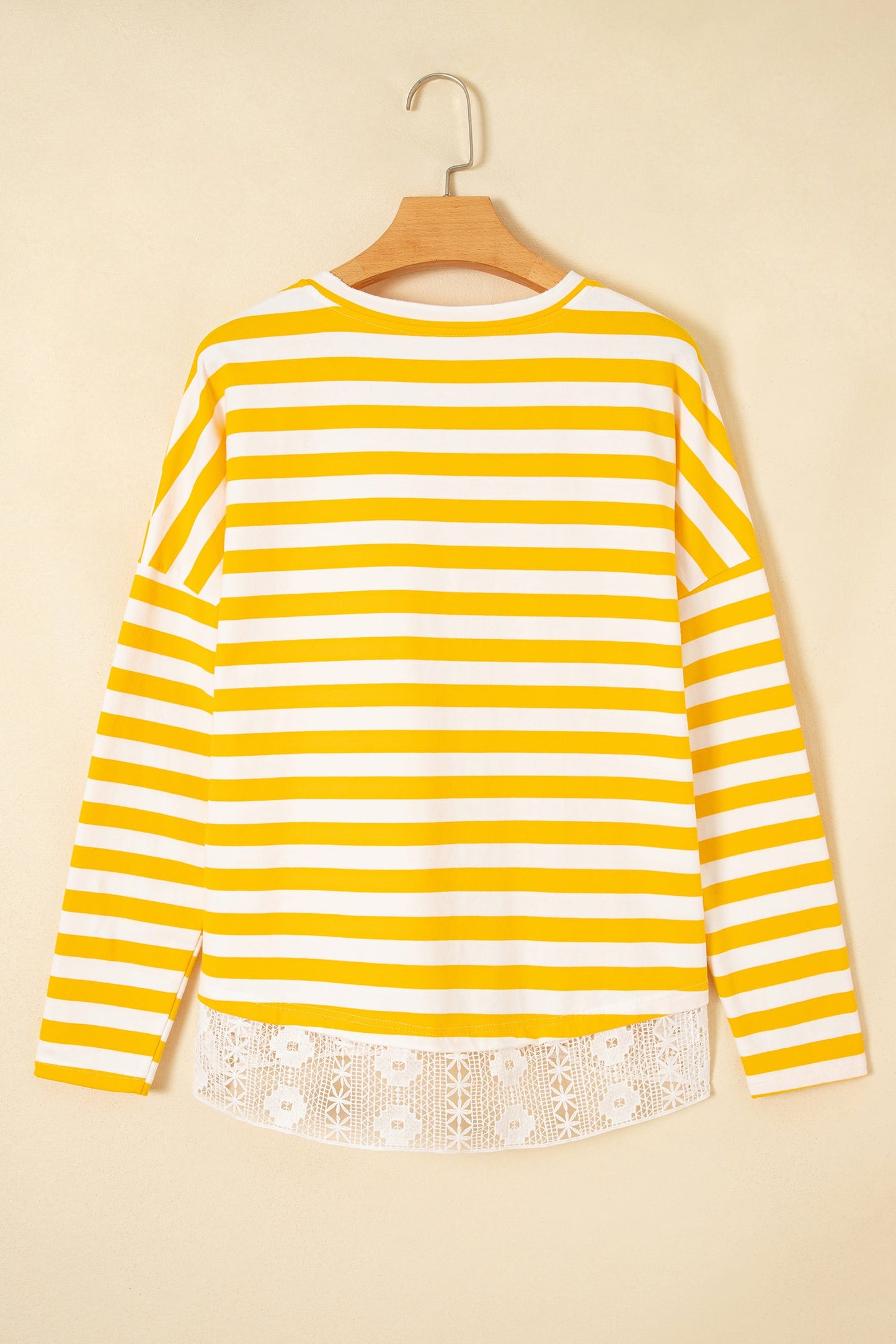 Stripe Lace Patchwork V-Neck Long Sleeve Top