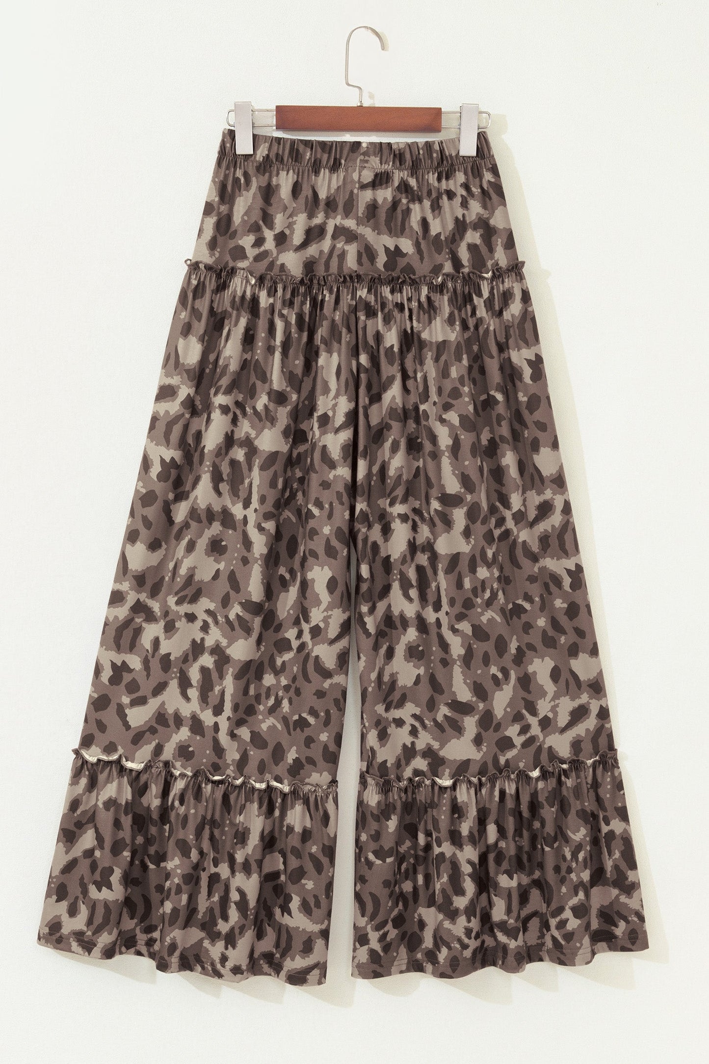 Abstract Leopard Ruffle Tiered Wide Leg Pants